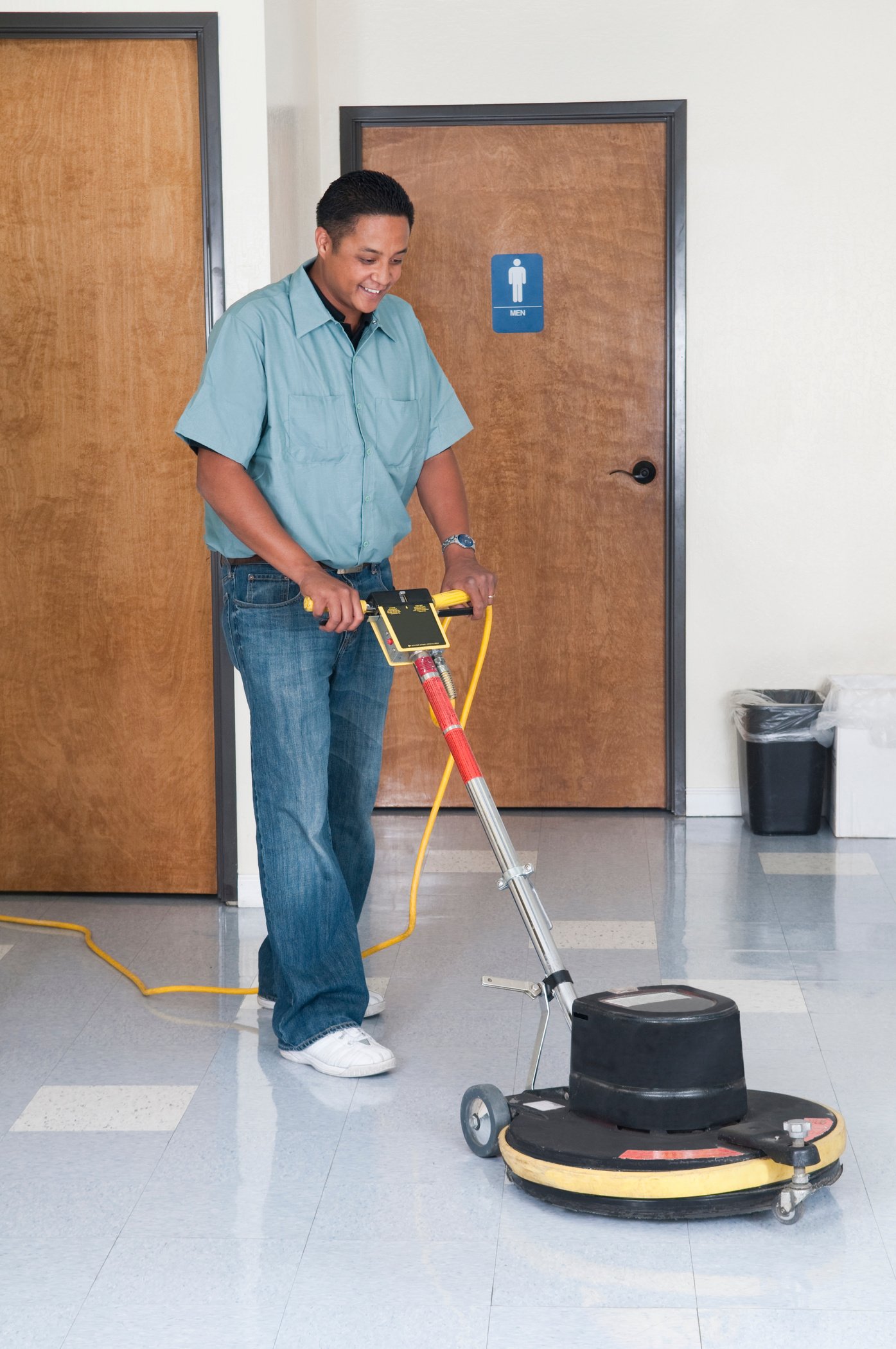 Janitorial Services Maintenance Man Cleaning Office Floor